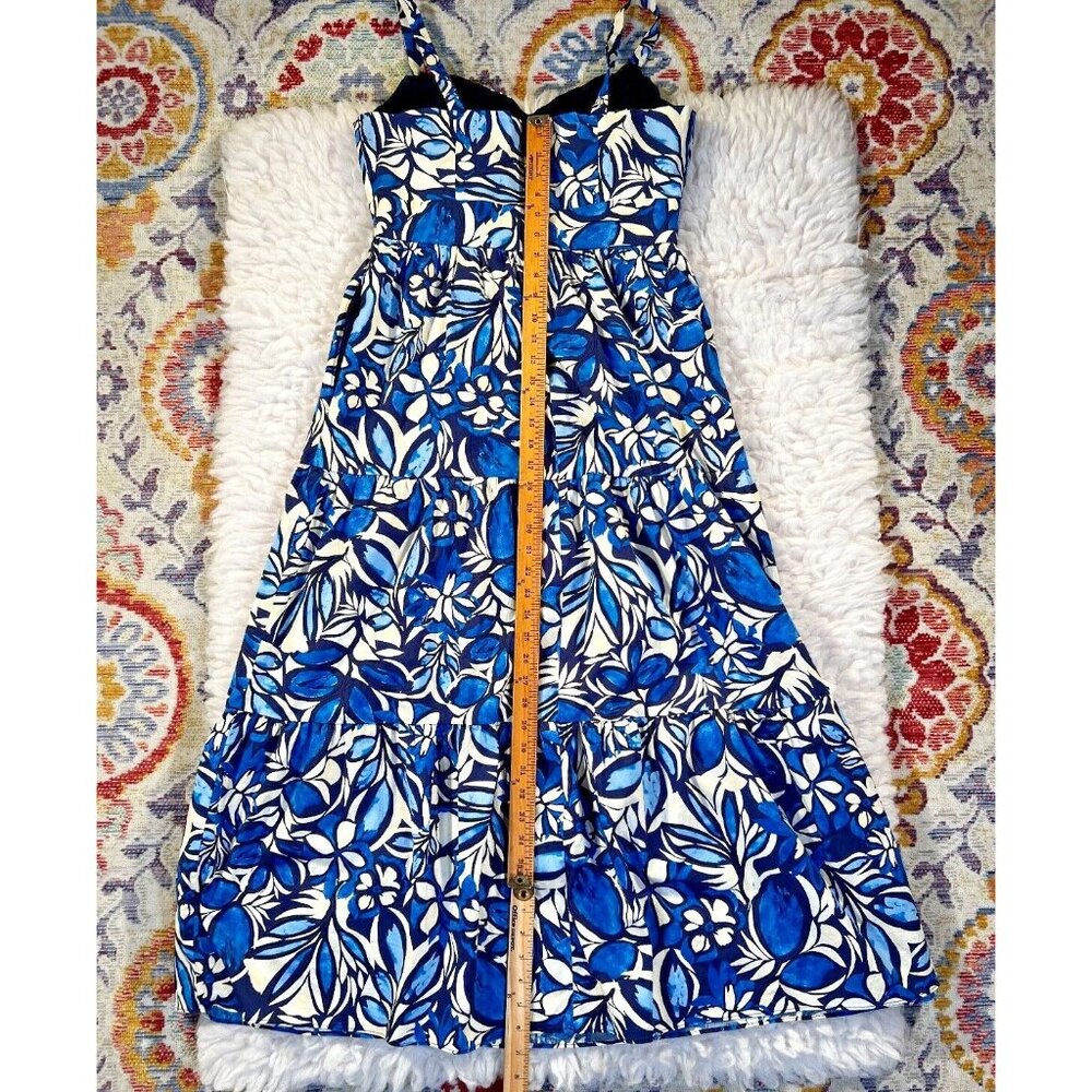 Maggie London Women Sun Dress Sz 10 Blue White Floral Resort Wear Vacation Maxi - Picture 5 of 9